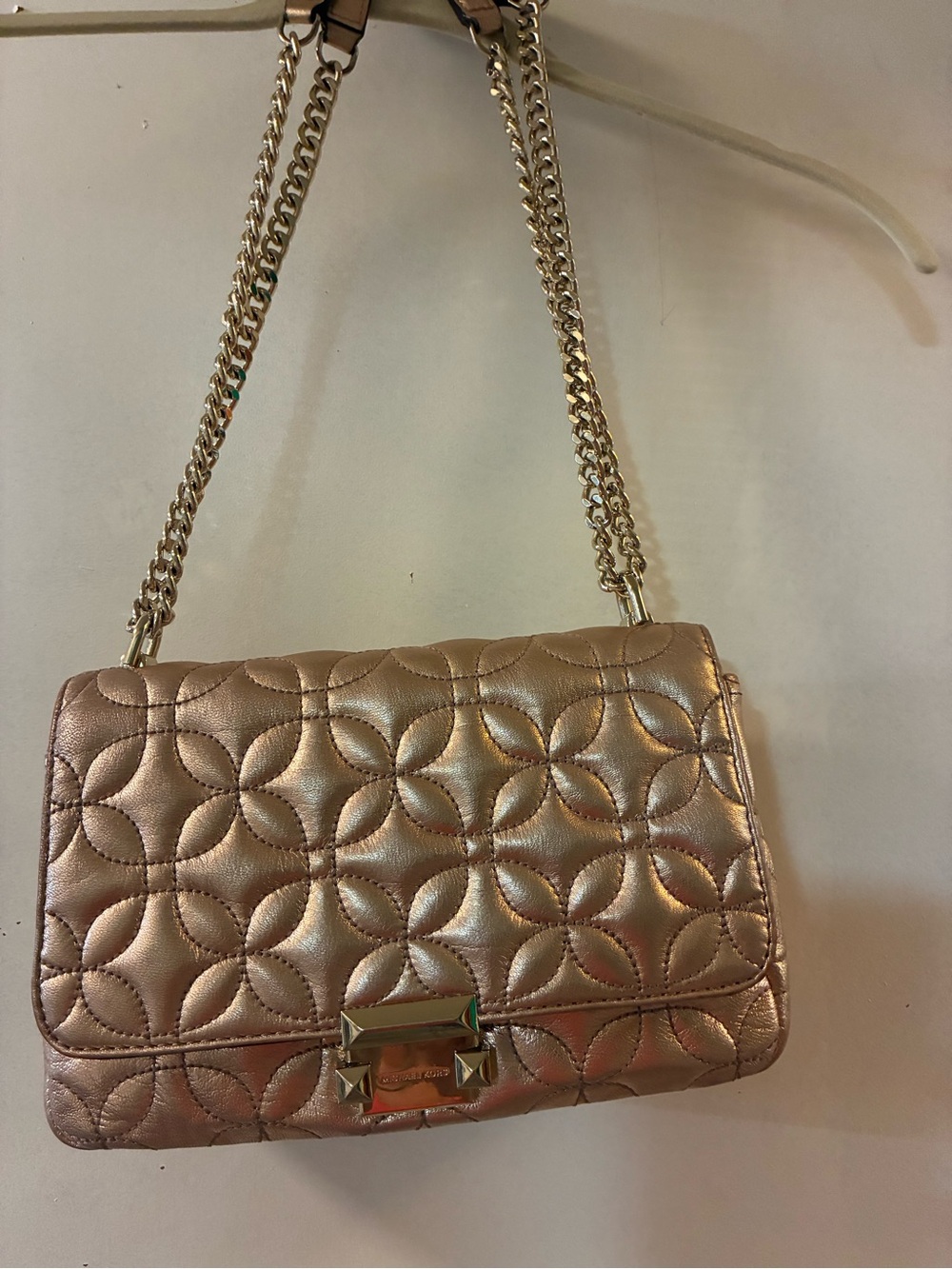 Quilted Metallic Shoulder/Crossbody Bag - Rose Gold